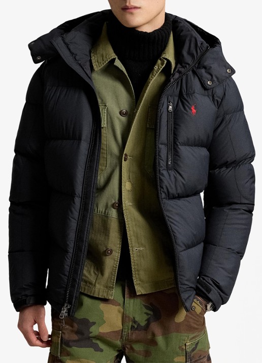 Ralph Lauren Gorham puffer jack met donsvulling en ritszakken - voorkant 5 polo black / zwart