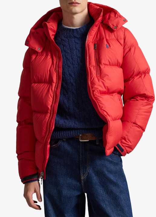 Ralph Lauren Gorham puffer jack met donsvulling en ritszakken - voorkant 4 rl 2000 red / rood