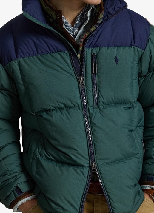 Ralph Lauren Gorham puffer jas met opstaande kraag - detail 2 charter green / groen