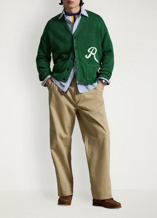 Ralph Lauren Grofgebreid vest in linnenblend met opstikzakken - voorkant 3 new forest-2z8d