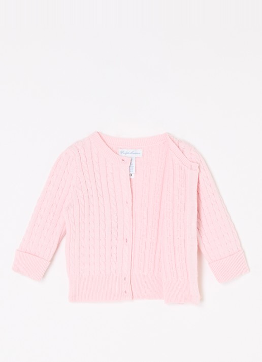 Ralph Lauren Grofgebreid vest met logo - voorkant 2 lichtroze