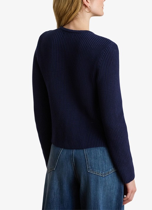 Ralph Lauren Grofgebreid vest met paspelzakken - achterkant 5 refined navy / donkerblauw