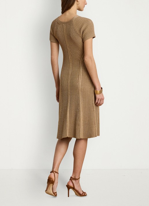 Ralph Lauren Grofgebreide midi jurk met lurex - achterkant 5 lauren gold metallic / beige