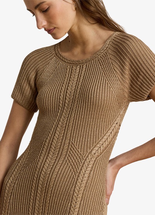 Ralph Lauren Grofgebreide midi jurk met lurex - detail 3 lauren gold metallic / beige