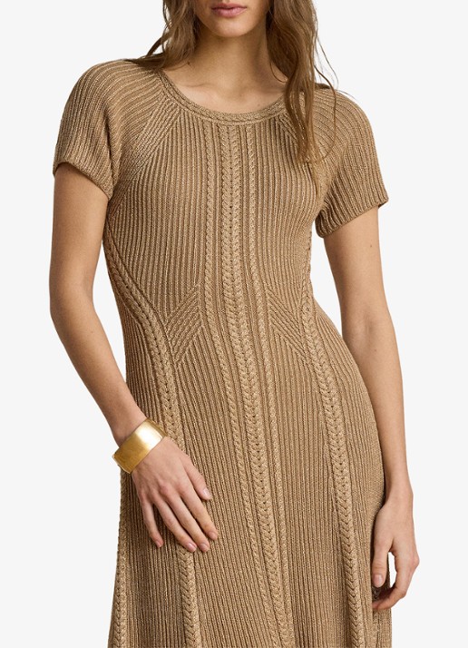 Ralph Lauren Grofgebreide midi jurk met lurex - detail 4 lauren gold metallic / beige