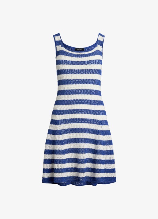 Ralph Lauren Grofgebreide mini jurk met streepprint - voorkant 3 blauw