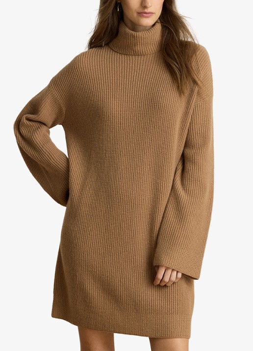 Ralph Lauren Grofgebreide mini trui-jurk in kasjmierblend - detail 4 lauren camel / beige