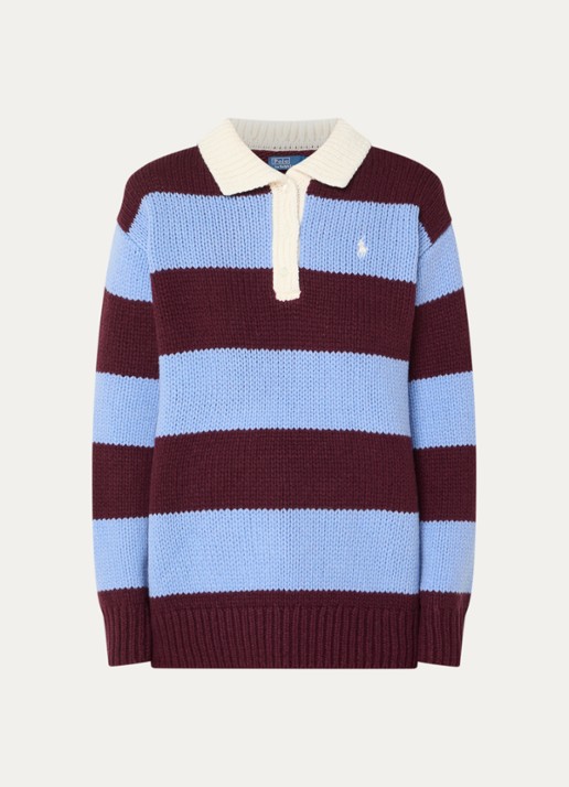 Ralph Lauren Grofgebreide polo in wolblend met streepprint - voorkant multicolor