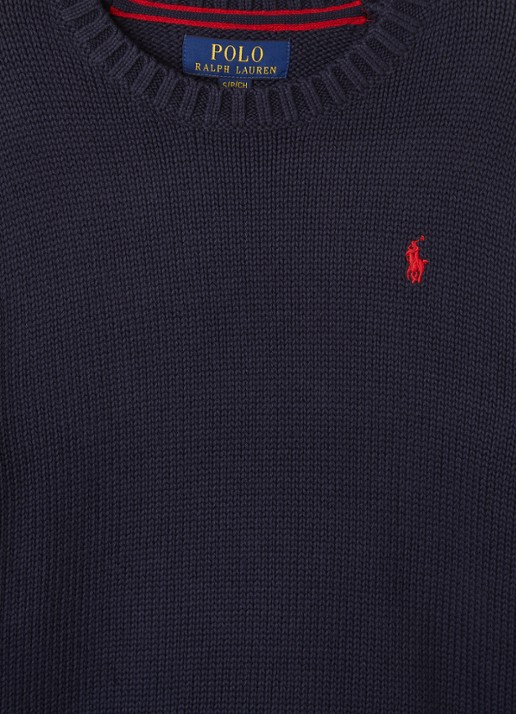 Ralph Lauren Grofgebreide pullover met logo - detail donkerblauw