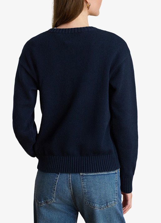 Ralph Lauren Grofgebreide pullover met logoborduring - achterkant lauren navy / blauw