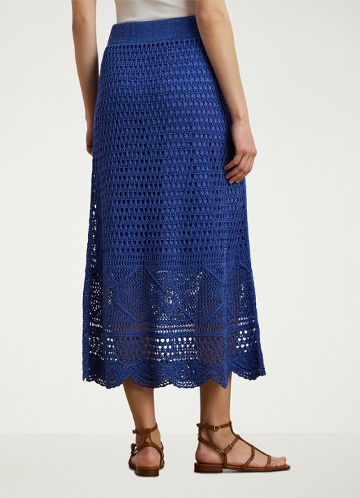 Ralph Lauren Grofgebreide rok met opengewerkt dessin - achterkant blauw