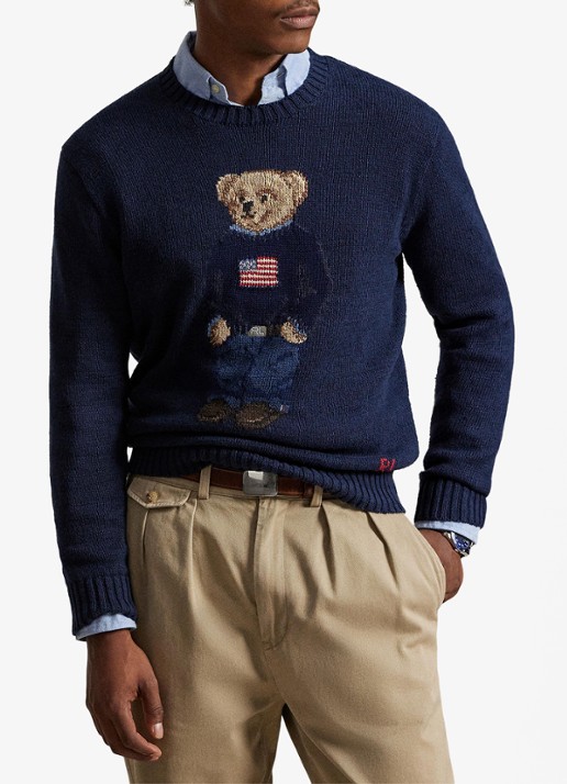 Ralph Lauren Grofgebreide trui in linnenblend met ingebreid logo