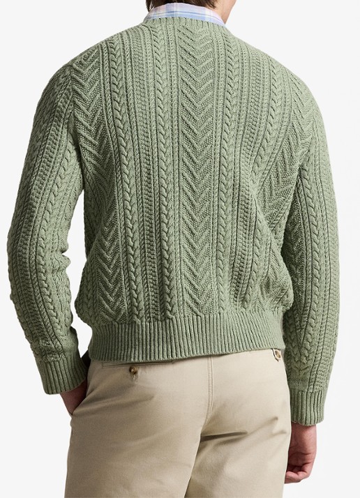 Ralph Lauren Grofgebreide trui in linnenblend - achterkant 3 fern green combo / mosgroen