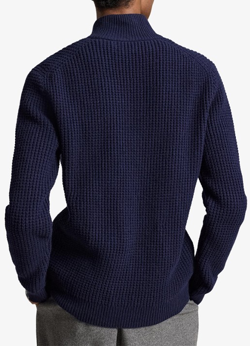 Ralph Lauren Grofgebreide trui in wolblend met halve rits - achterkant 3 hunter navy / donkerblauw
