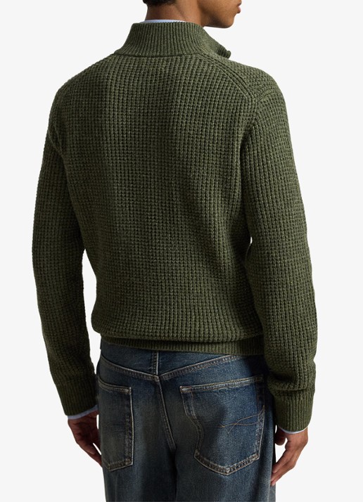 Ralph Lauren Grofgebreide trui in wolblend met halve rits - achterkant olive shrub heather-zxqg / groen