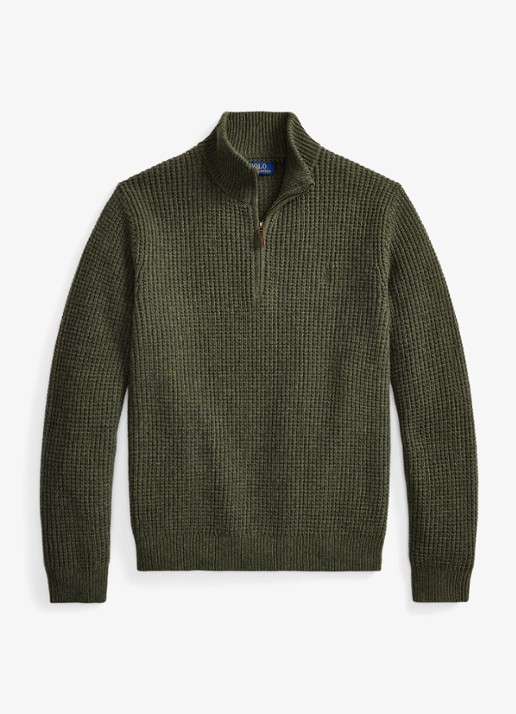 Ralph Lauren Grofgebreide trui in wolblend met halve rits - voorkant 4 olive shrub heather-zxqg / groen