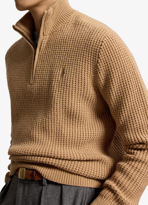 Ralph Lauren Grofgebreide trui in wolblend met halve rits - detail 2 new camel melange-22rw / beige