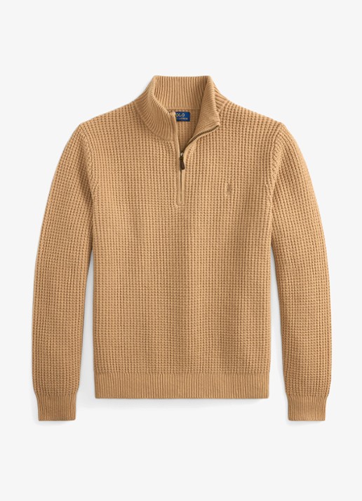 Ralph Lauren Grofgebreide trui in wolblend met halve rits - voorkant 4 new camel melange-22rw / beige