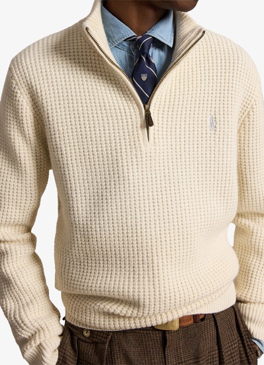 Ralph Lauren Grofgebreide trui in wolblend met halve rits - detail 3 andover cream-34ty / beige
