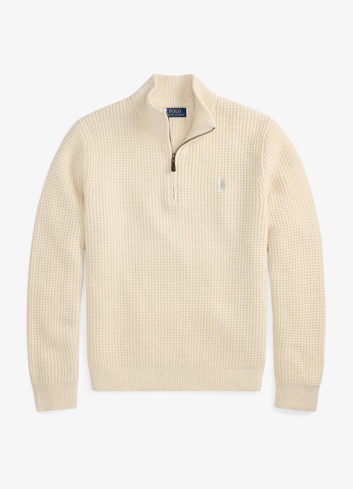 Ralph Lauren Grofgebreide trui in wolblend met halve rits - voorkant 4 andover cream-34ty / beige