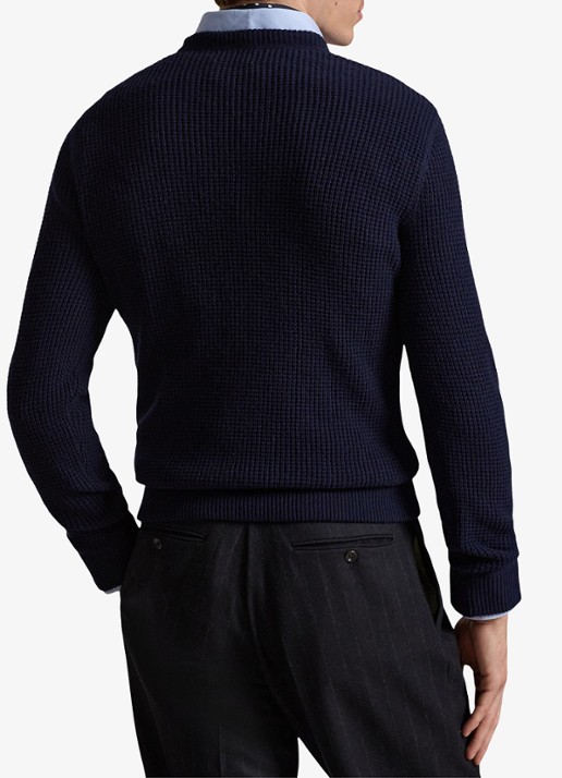 Ralph Lauren Grofgebreide trui in wolblend met logoborduring - achterkant hunter navy / donkerblauw