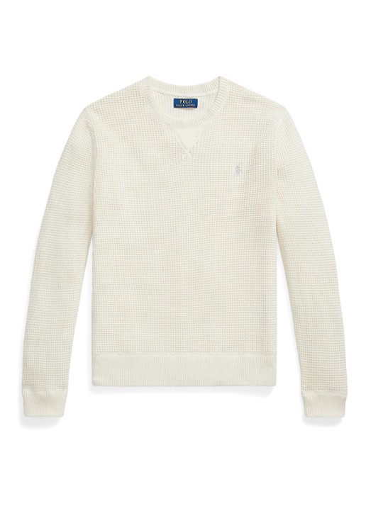 Ralph Lauren Grofgebreide trui in wolblend met logoborduring - voorkant 3 andover cream / creme