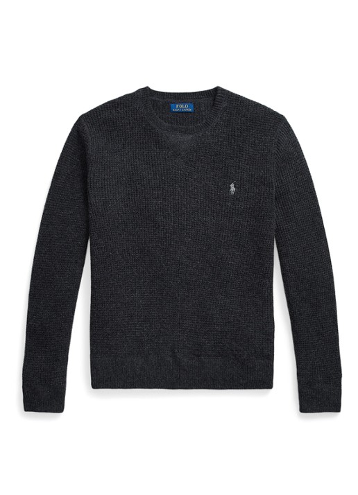 Ralph Lauren Grofgebreide trui in wolblend met logoborduring - voorkant 4 dark granite / donkergrijs