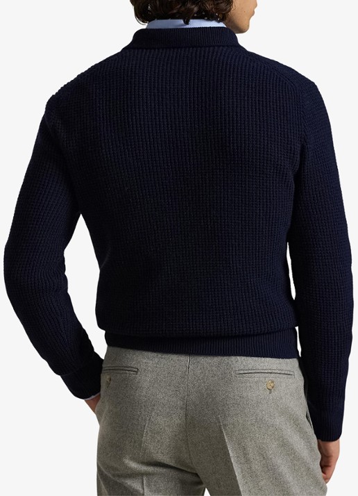 Ralph Lauren Grofgebreide trui in wolblend met polokraag - achterkant donkerblauw