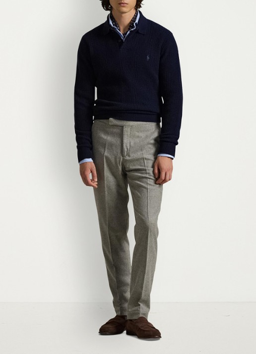 Ralph Lauren Grofgebreide trui in wolblend met polokraag - voorkant 5 donkerblauw