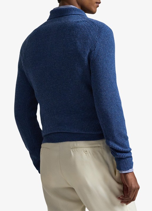 Ralph Lauren Grofgebreide trui in wolblend met polokraag - achterkant 5 sea salt blue / blauw