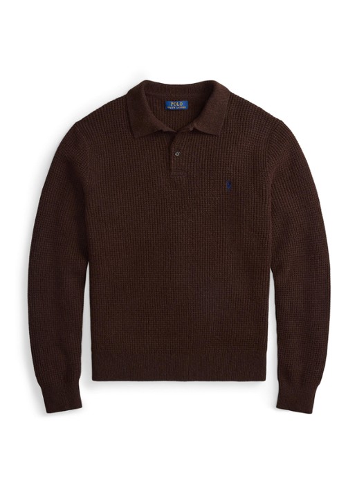 Ralph Lauren Grofgebreide trui in wolblend met polokraag - voorkant 3 cocao brown heather / donkerbruin