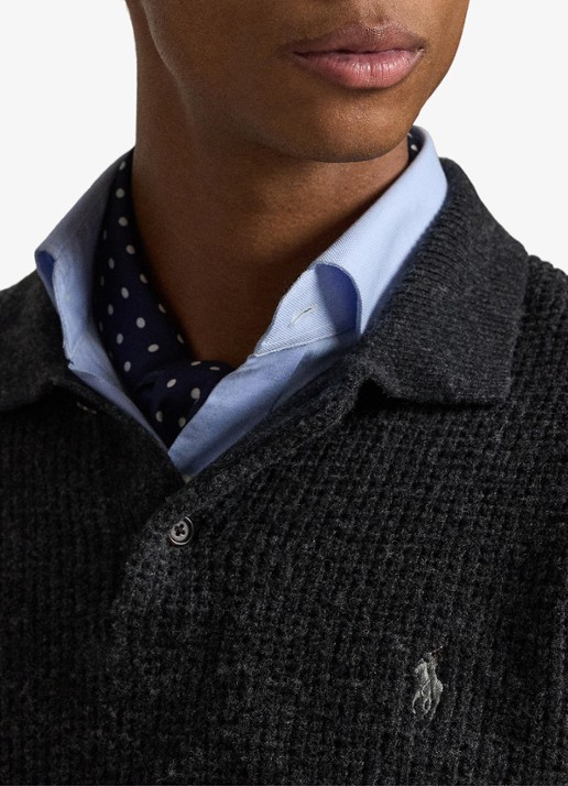 Ralph Lauren Grofgebreide trui in wolblend met polokraag - detail 3 dark granite heather / donkergrijs