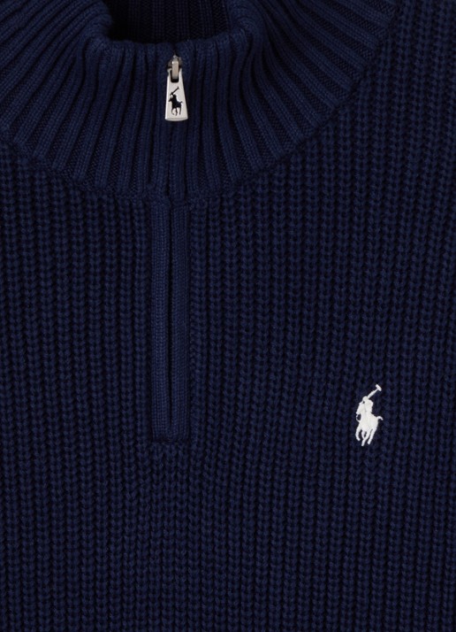 Ralph Lauren Grofgebreide trui met halve rits - detail 3 donkerblauw