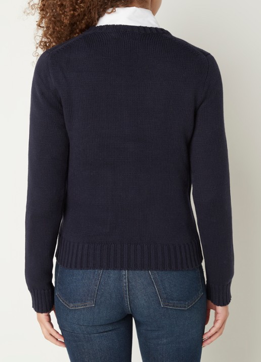 Ralph Lauren Grofgebreide trui met ingebreid patroon - achterkant donkerblauw