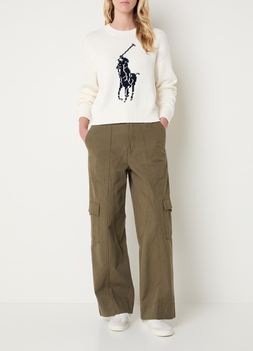 Ralph Lauren Grofgebreide trui met ingebreide logoprint - voorkant 2 wit
