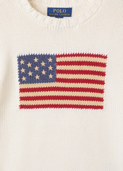 Ralph Lauren Grofgebreide trui met ingebreide print - detail gebroken wit