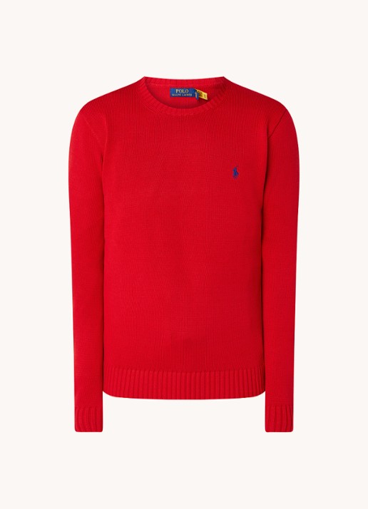 Ralph Lauren Grofgebreide trui met logoborduring - voorkant rl2000 red