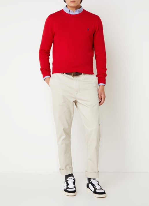 Ralph Lauren Grofgebreide trui met logoborduring - voorkant 2 rl2000 red