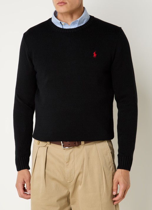 Ralph Lauren Grofgebreide trui met logoborduring - detail 3 zwart