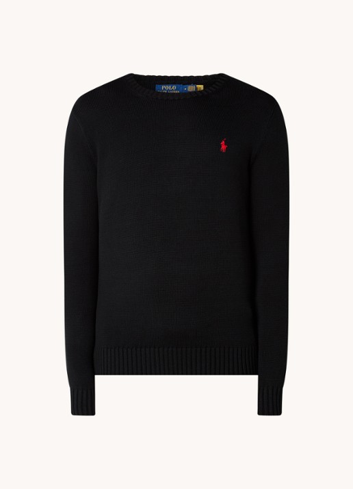 Ralph Lauren Grofgebreide trui met logoborduring - voorkant zwart