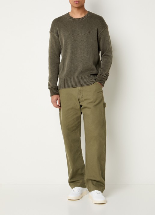 Ralph Lauren Grofgebreide trui met logoborduring - voorkant 4 company olive / groen