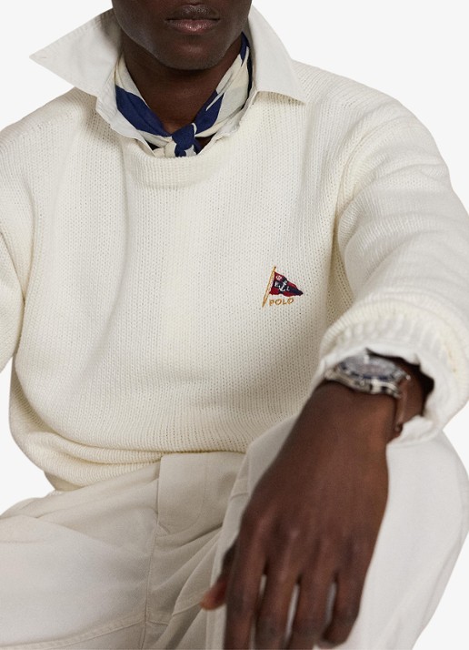 Ralph Lauren Grofgebreide trui met logoborduring - detail 5 trophy cream / crème