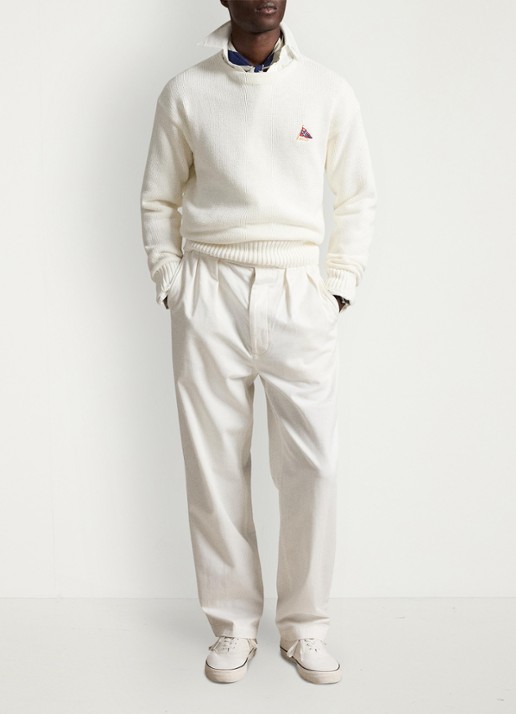 Ralph Lauren Grofgebreide trui met logoborduring - voorkant 2 trophy cream / crème