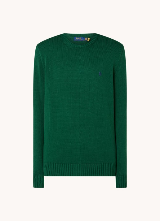 Ralph Lauren Grofgebreide trui met logoborduring - voorkant groen