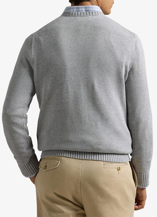 Ralph Lauren Grofgebreide trui met logoborduring - achterkant andover heather / grijs
