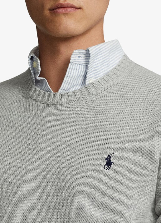 Ralph Lauren Grofgebreide trui met logoborduring - detail 3 andover heather / grijs