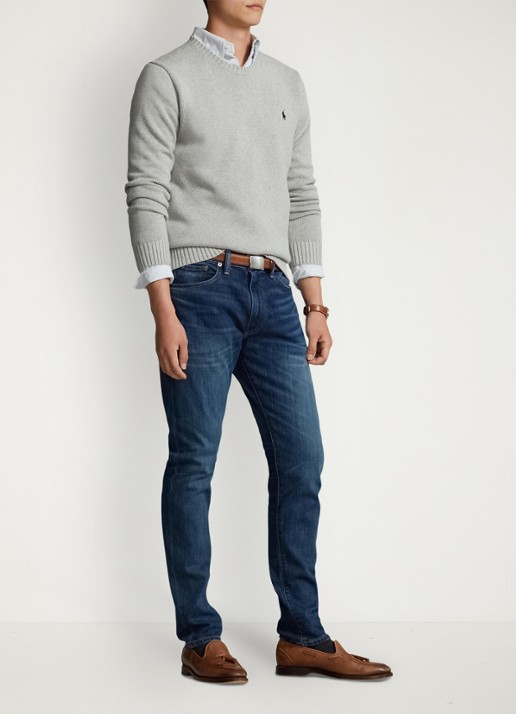 Ralph Lauren Grofgebreide trui met logoborduring - voorkant 5 andover heather / grijs
