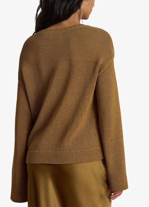 Ralph Lauren Grofgebreide trui met ronde hals - achterkant 5 tobacco bronze / bruin