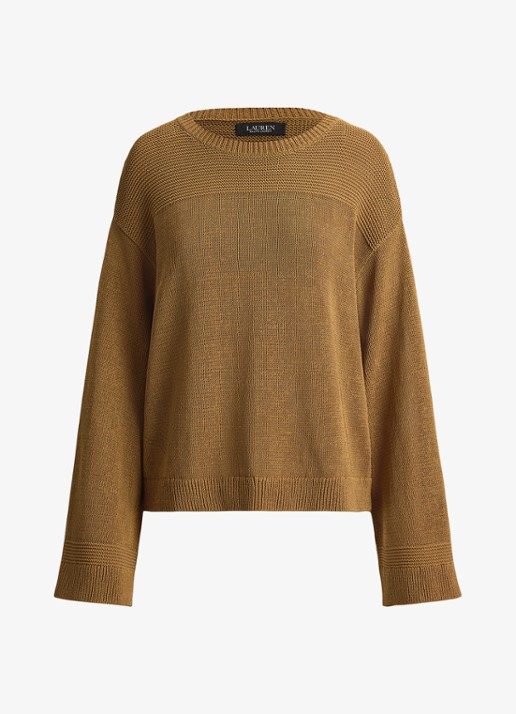 Ralph Lauren Grofgebreide trui met ronde hals - voorkant 3 tobacco bronze / bruin