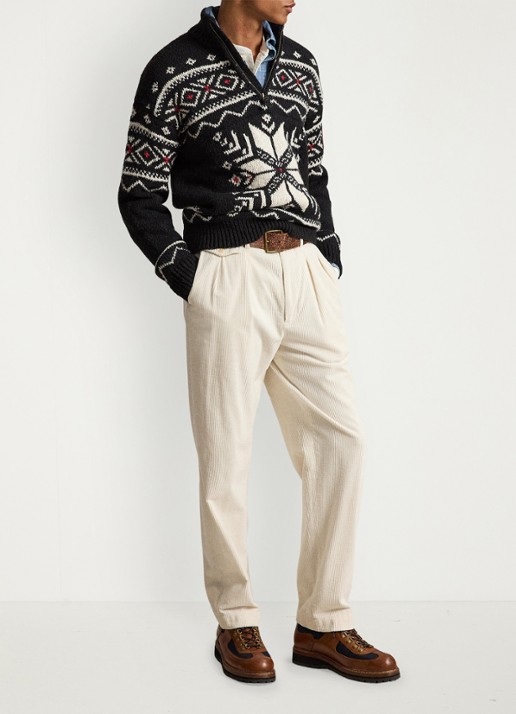 Ralph Lauren Grofgebreide trui van wol met ingebreid patroon en halve rits - detail 3 black combo / zwart